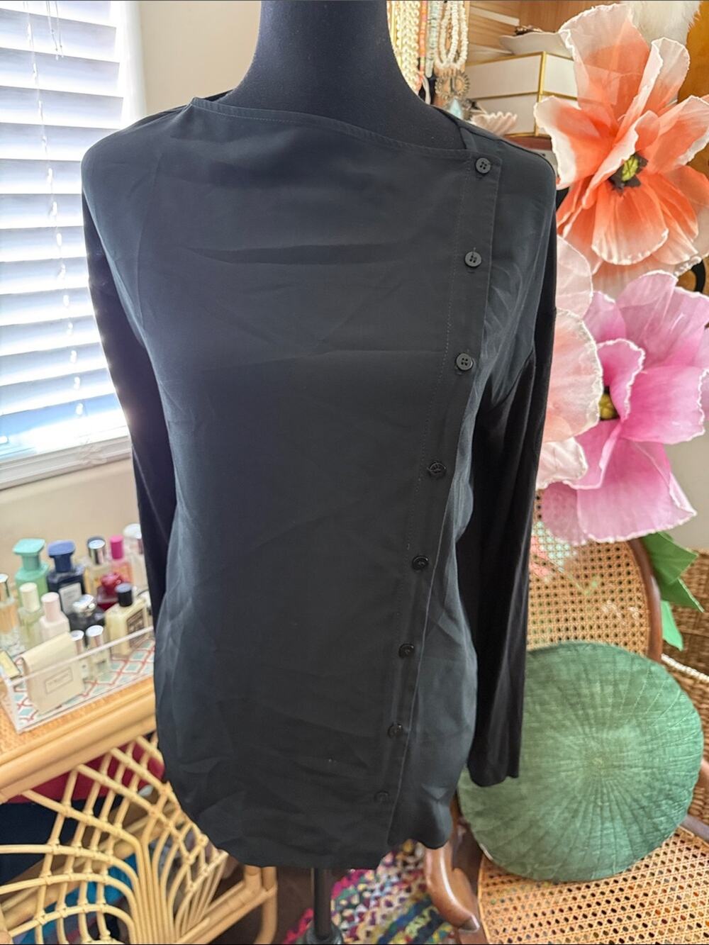 Bailey 44 Black Side Button Long Sleeve Blouse Shirt
